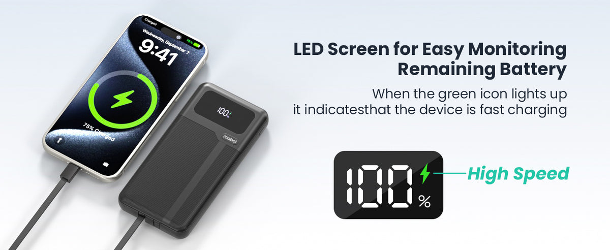 PY017 LED display shows remaining battery and fast charging status